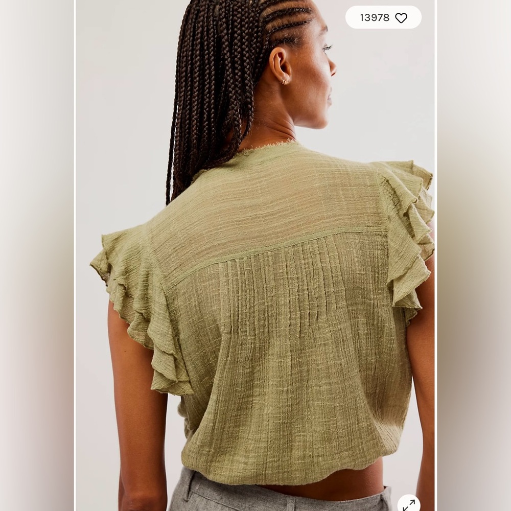 Free People Green Ruffle Top - Picture 4 of 7